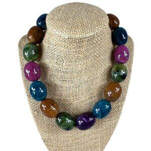 Multicolor Chunky Oval Bead Necklace Extender Chain Lobster Clasp Choker Adjusts
